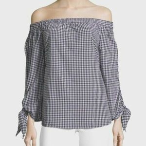 Beach Lunch Lounge Off-Shoulder Gingham Print Top